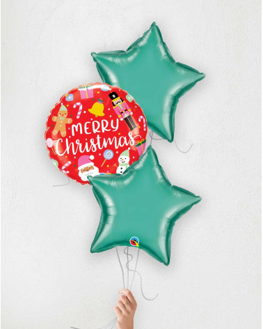 Balloon Bouquet Merry Christmas green stars