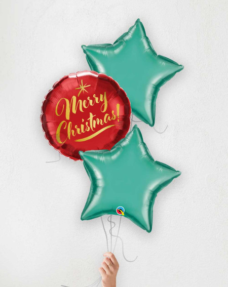 Balloon Bouquet Merry Christmas green stars