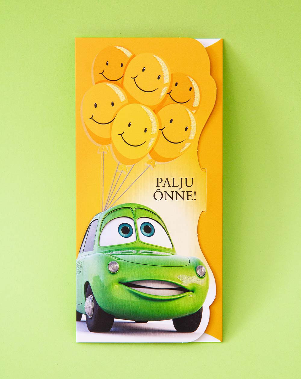 Pocket Card Green Car and yellow balloons