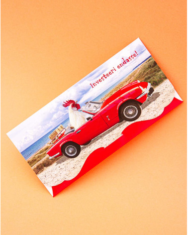 Pocket Card Red Car and Rooster