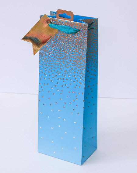 Bottle Gift Bag P Blue with golden stars