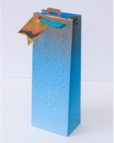 Bottle Gift Bag P Blue with golden stars