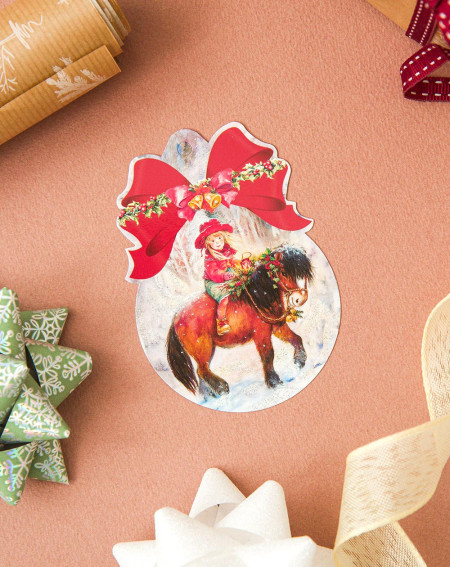 Small Christmas Gift Bag Card Girl and pony