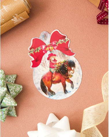 Small Christmas Gift Bag Card Girl and pony