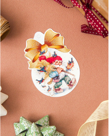 Small Christmas Gift Bag Card Elf and birds