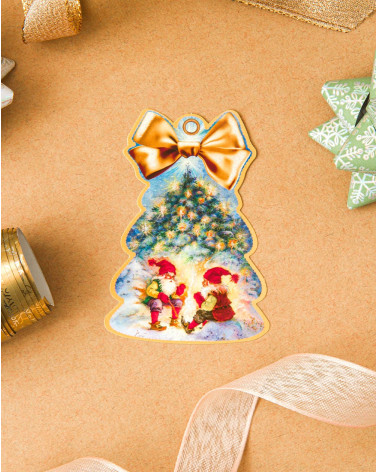 Small Christmas Gift Bag Card Two Elves