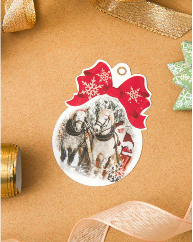 Small Christmas Gift Bag Card Santa and horses