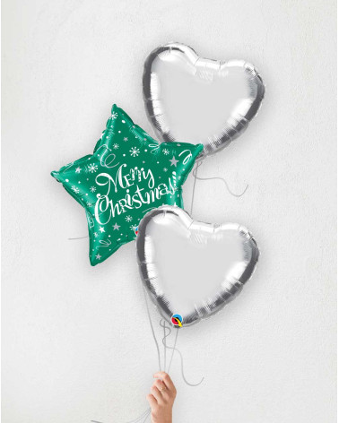 Ballon Bouquet Merry Christmas silver hearts