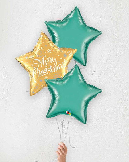 Balloon Bouquet Merry Christmas green stars