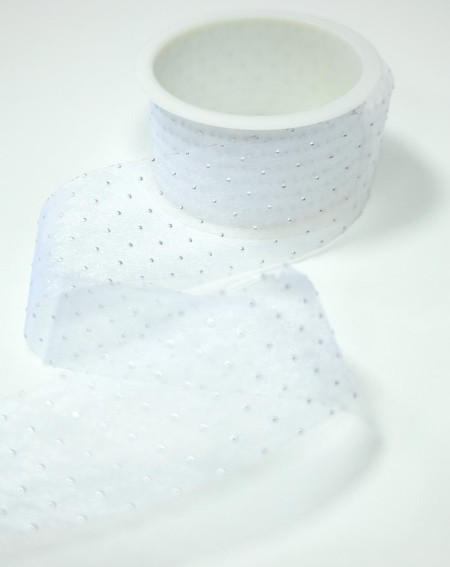 Ribbon Fabric White with silver spots 2m