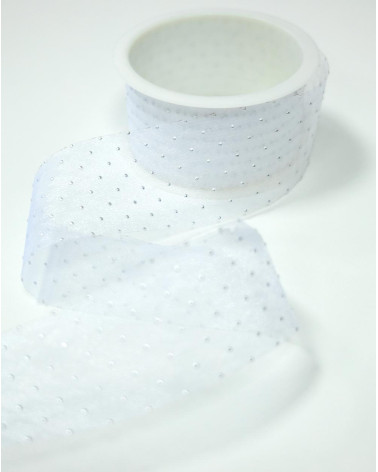 Ribbon Fabric White with silver spots 2m