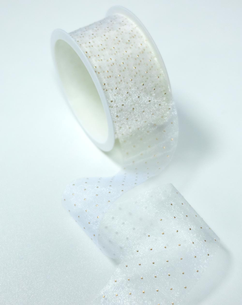 Ribbon Fabric White with golden spots 2m