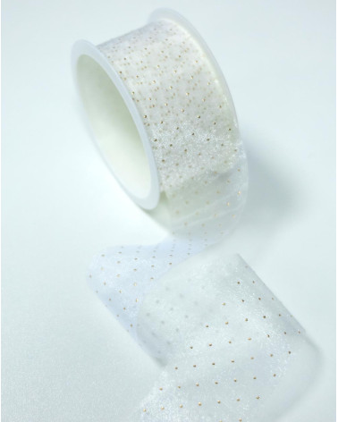 Ribbon Fabric White with golden spots 2m