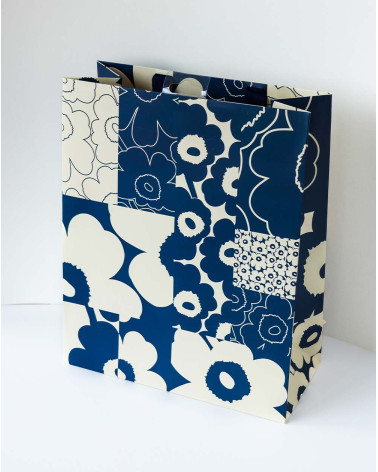 Large Gift Bag L Blue and creamy flowers - Agapics