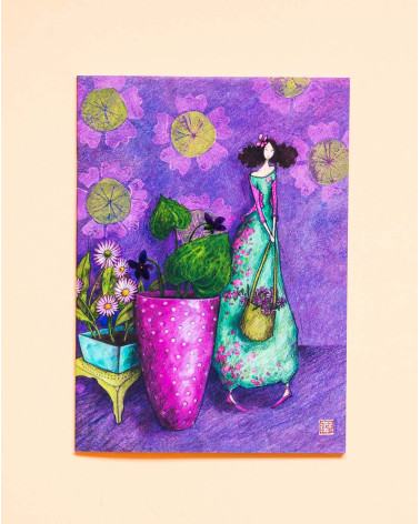 Notebook A5 Girl and purple flower pot - Agapics