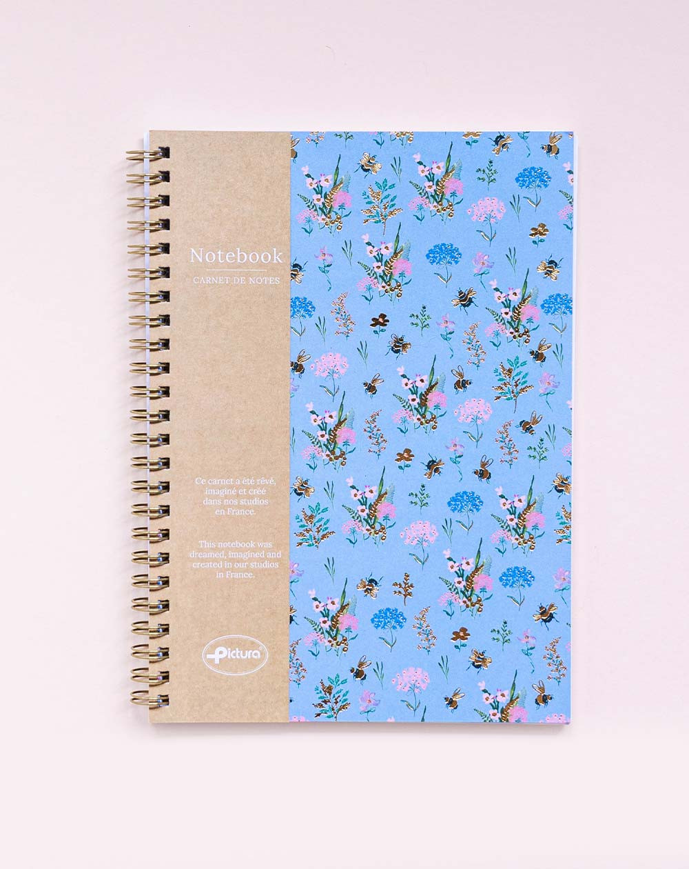 Notebook A5 with spiral Flowers and bees - Agapics