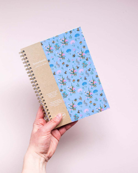 Notebook A5 with spiral Flowers and bees - Agapics