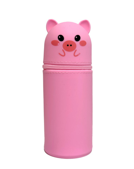 Pencil case silicone pink piggy - School supplies - Agapics