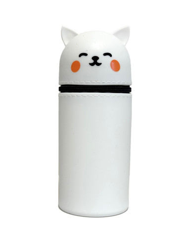Pencil case silicone White cat - School supplies - Agapics