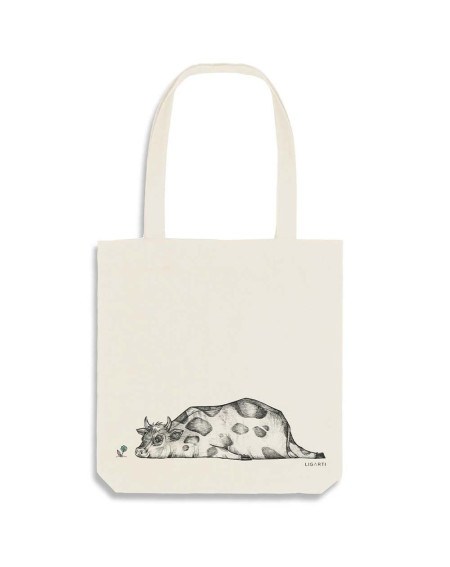 Jute bag Cow and flower - Bags and accessories - Agapics