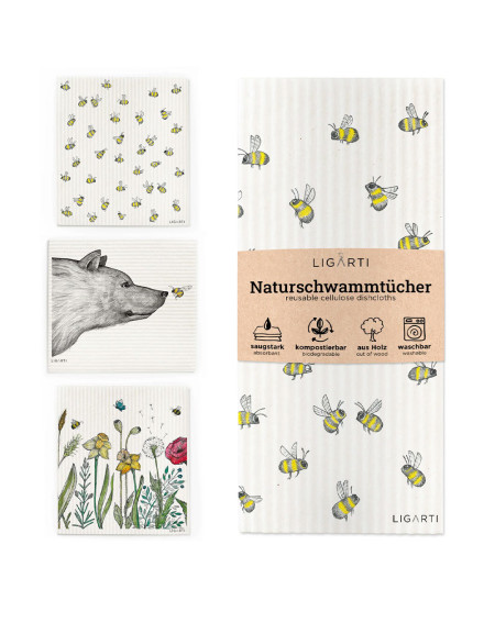 Cleaning cloth set of 3 Bees, The Encounter and flowers