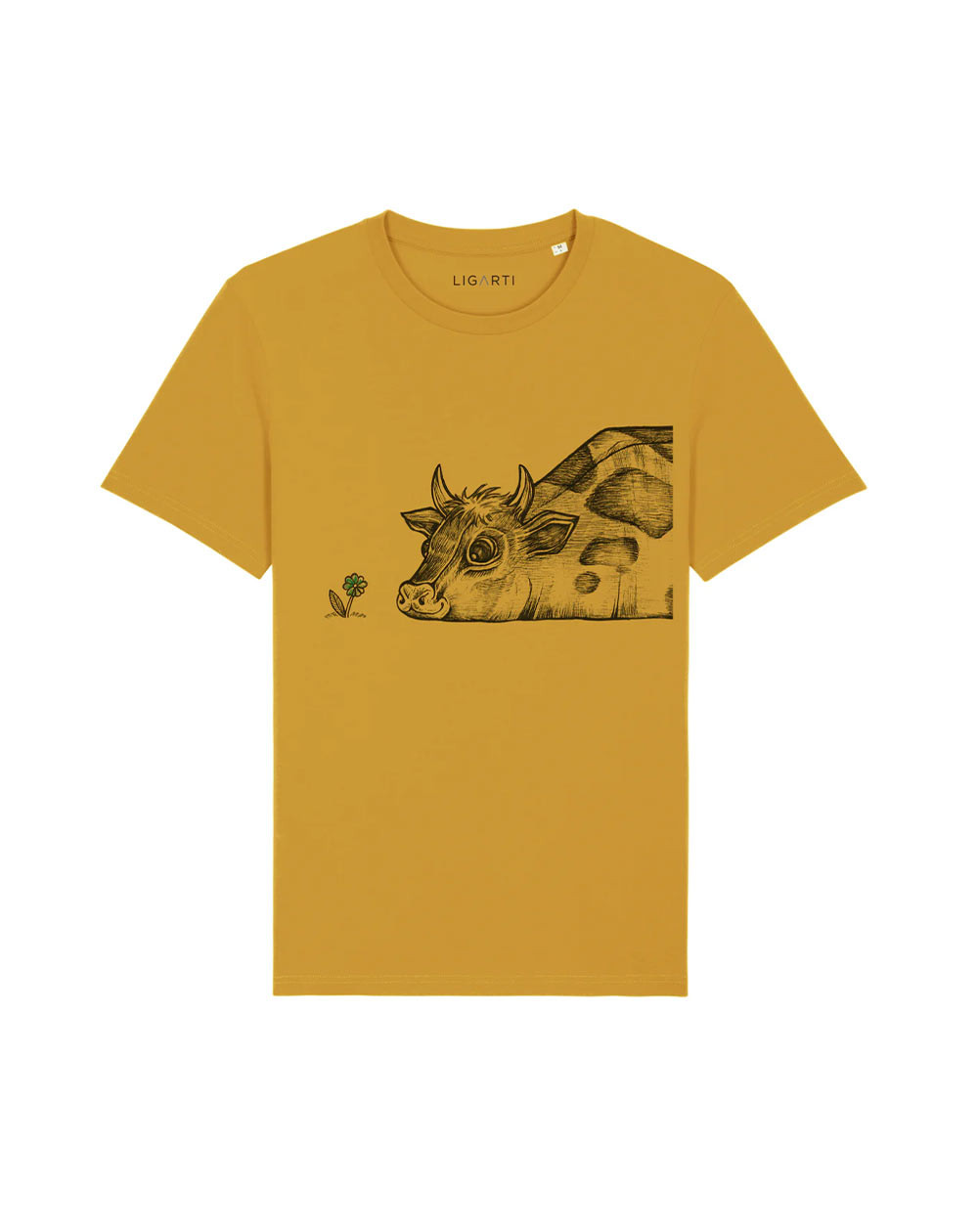 T-shirt Cow Rita and flower mustard yellow L