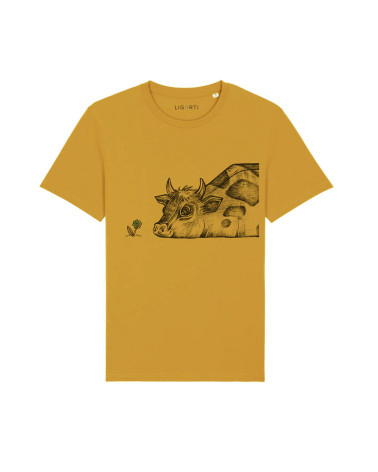 T-shirt Cow Rita and flower mustard yellow L