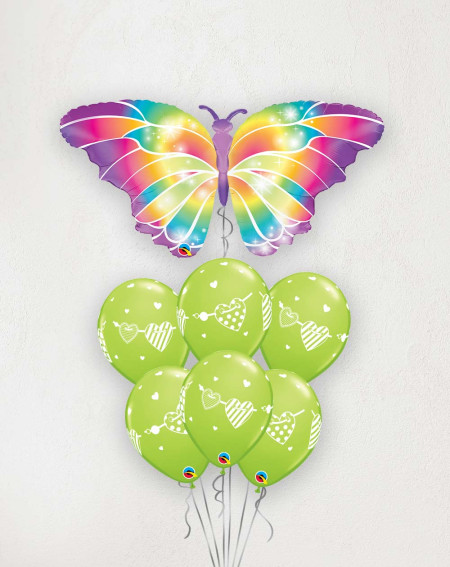 Big Balloon Bouquet Butterfly and hearts green