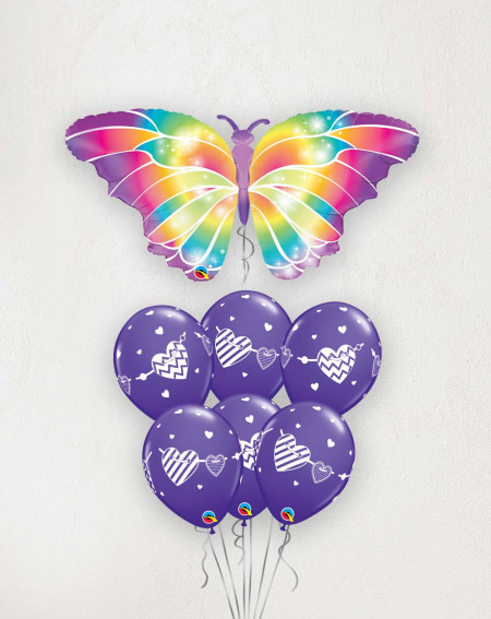 Big Balloon Bouquet Butterfly and hearts purple