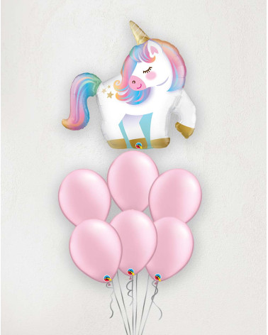 Big Balloon Bouquet Unicorn pearl pink