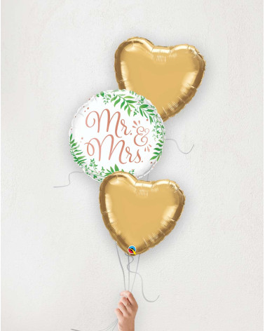 Balloon Bouquet Mr&Mrs with golden hearts