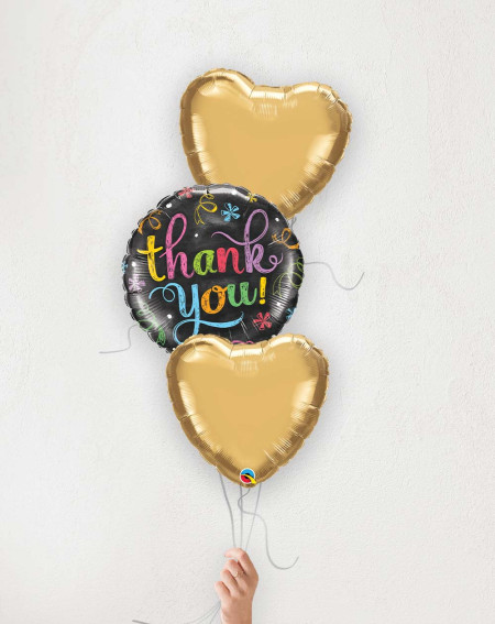Balloon Bouquet Thank you golden hearts