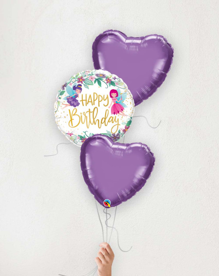 Balloon Bouquet Birthday Fairies purple hearts