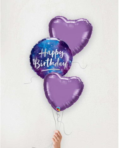 Õhupallibukett Sünnipäeva Kosmilised tähed lillad südamed