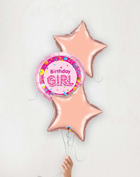 Õhupallibukett Sünnipäeva tüdruk roosad tähed