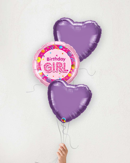 Õhupallibukett Sünnipäeva tüdruk lillad südamed