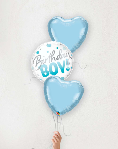 Balloon Bouquet Birthday Boy blue hearts