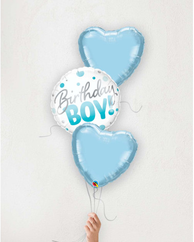 Balloon Bouquet Birthday Boy blue hearts