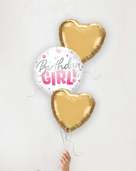 Õhupallibukett Sünnipäeva tüdruk kuldsed südamed