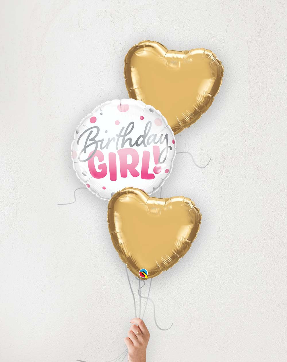Balloon Bouquet Birthday Girl golden hearts