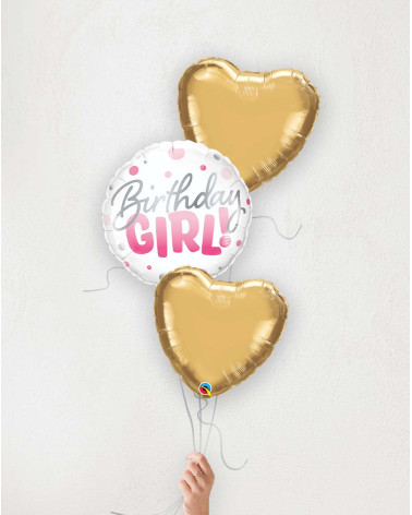 Balloon Bouquet Birthday Girl golden hearts