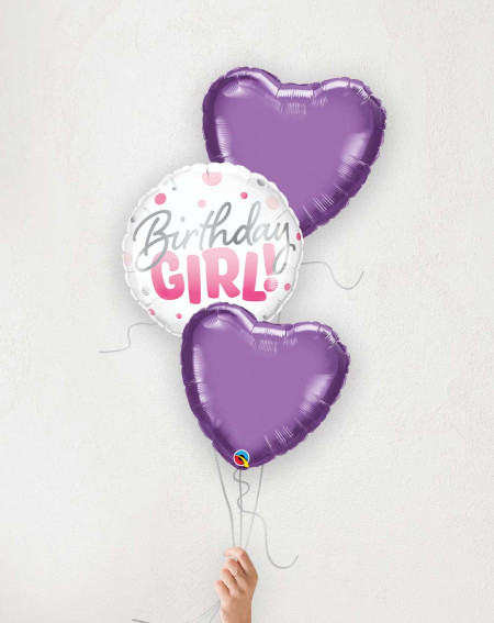 Balloon Bouquet Birthday Girl purple hearts