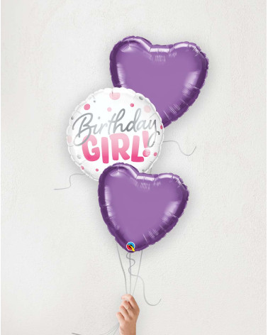 Õhupallibukett Sünnipäeva tüdruk lillad südamed