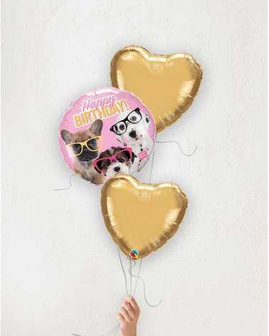 Balloon Bouquet Birthday puppies golden hearts