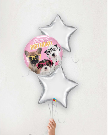 Balloon Bouquet Birthday puppies silver stars