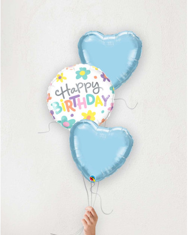 Õhupallibukett Sünnipäeva lilled ja sinised südamed