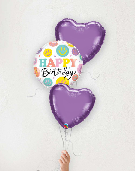 Balloon Bouquet Birthday Happy Faces purple hearts