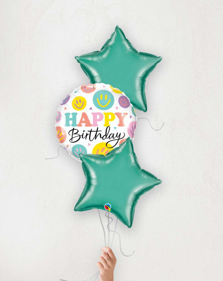 Balloon Bouquet Birthday Happy Faces and green stars