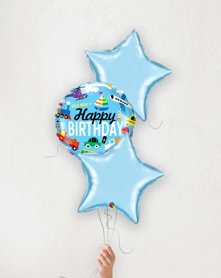 Õhupallibukett Sünnipäeva masinad sinised tähed