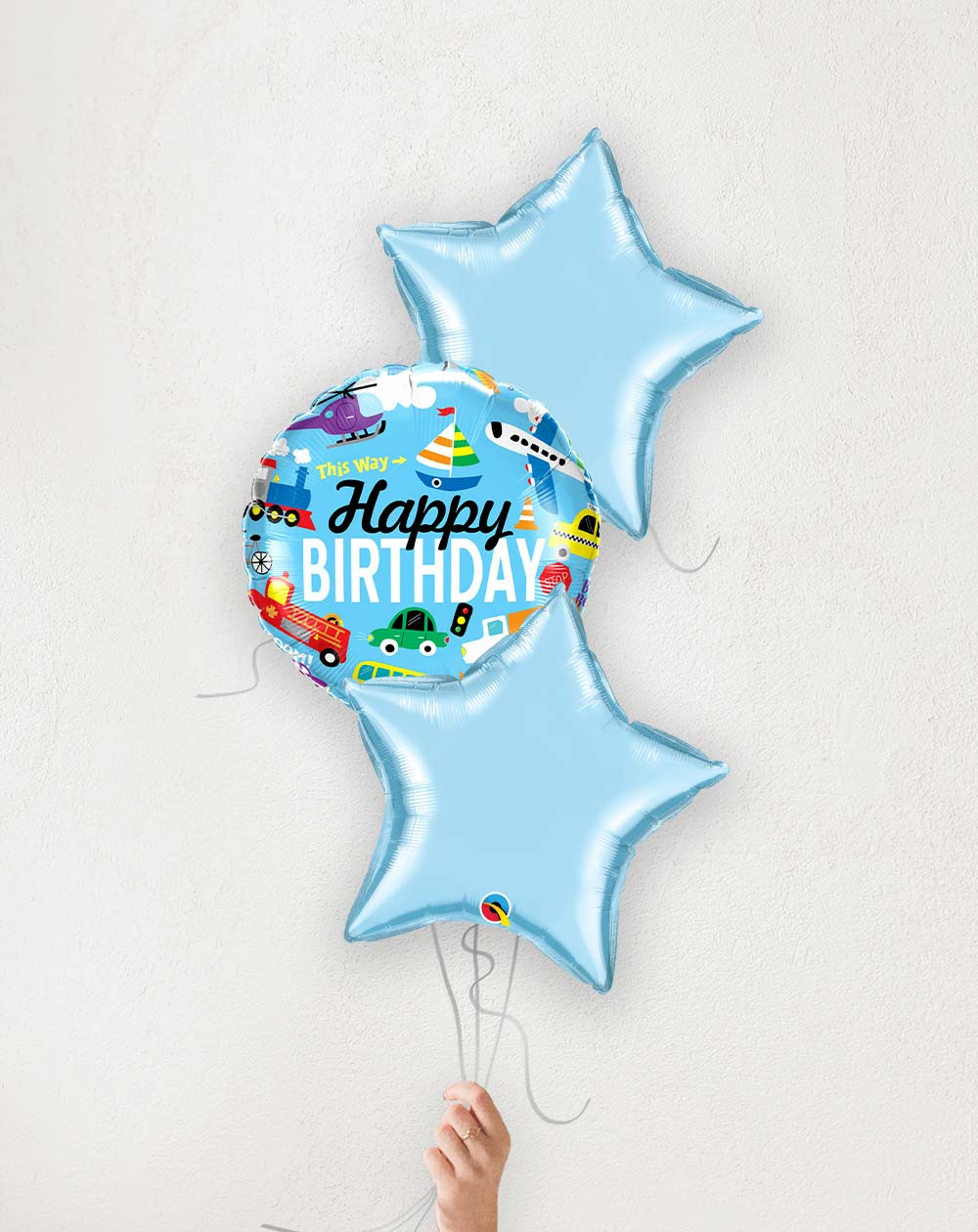 Balloon Bouquet Birthday vehicles blue stars